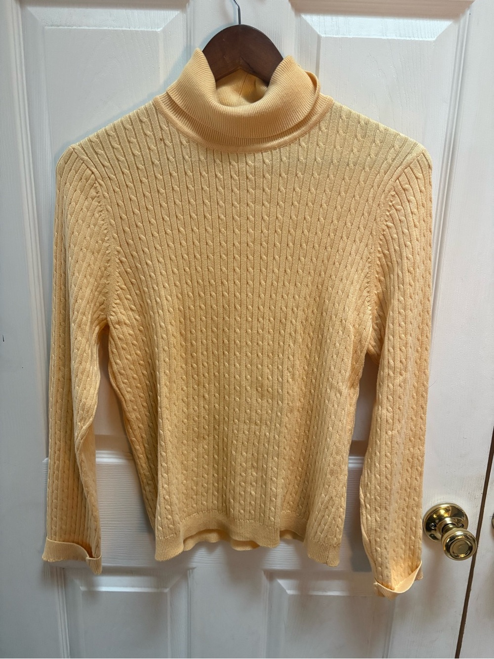 JEANNE PIERRE Pale Yellow Cable Turtleneck Sweater
